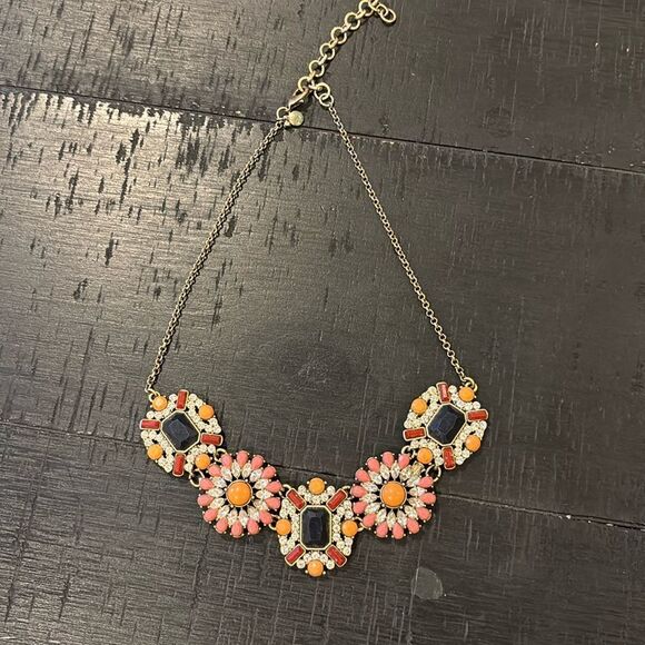 J. Crew Jewelry - Vintage J CREW Necklace Coral Orange Crystal Gold Tone Statement Rhinestone